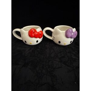Hello Kitty Ceramic Mini Mug Set Red Bow Purple Bow Collectible Drinkware